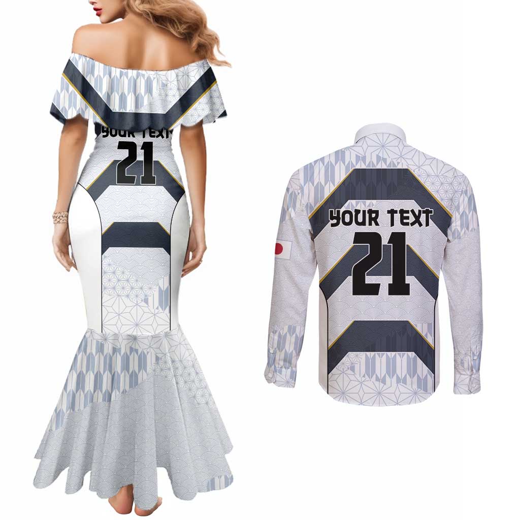 Japan Pacific Rugby 2022-23 Custom Couples Matching Mermaid Dress and Long Sleeve Button Shirt Black Sakura Japanese Wave Pattern LT9 - Polynesian Pride