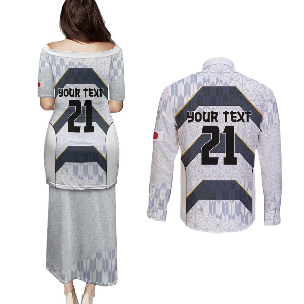 Japan Pacific Rugby 2022-23 Custom Couples Matching Puletasi and Long Sleeve Button Shirt Black Sakura Japanese Wave Pattern