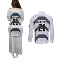 Japan Pacific Rugby 2022-23 Custom Couples Matching Puletasi and Long Sleeve Button Shirt Black Sakura Japanese Wave Pattern