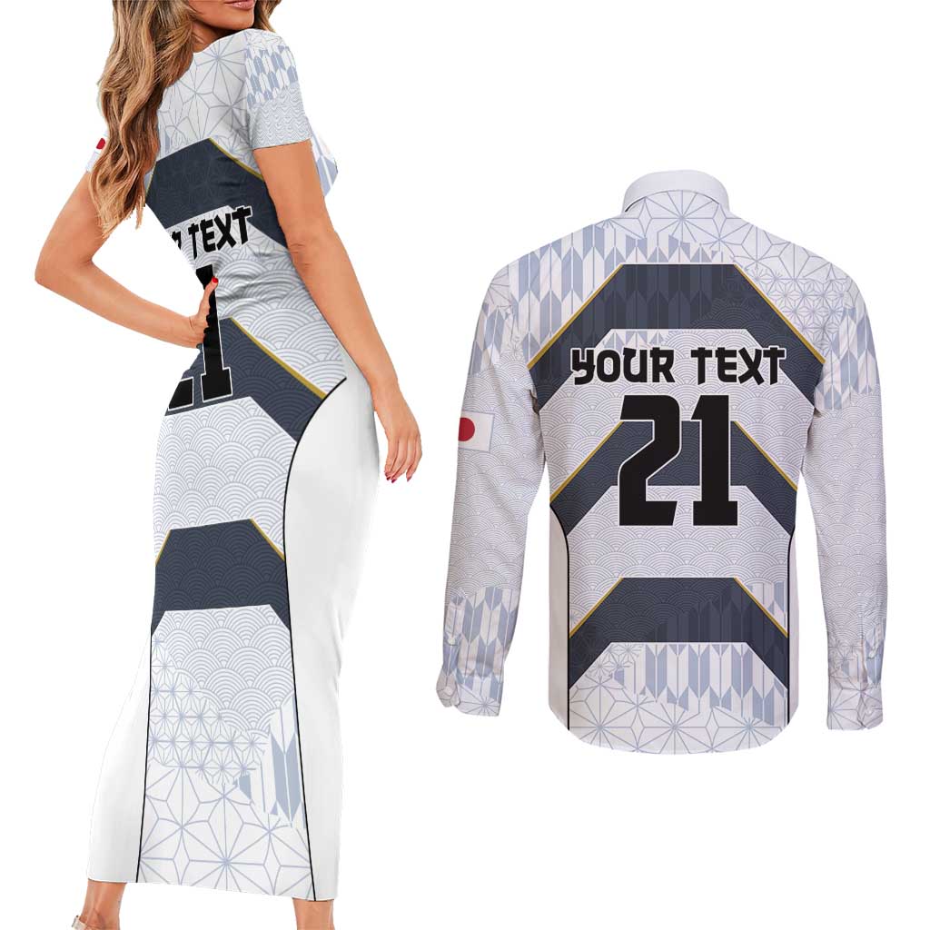 Japan Pacific Rugby 2022-23 Custom Couples Matching Short Sleeve Bodycon Dress and Long Sleeve Button Shirt Black Sakura Japanese Wave Pattern LT9 - Polynesian Pride