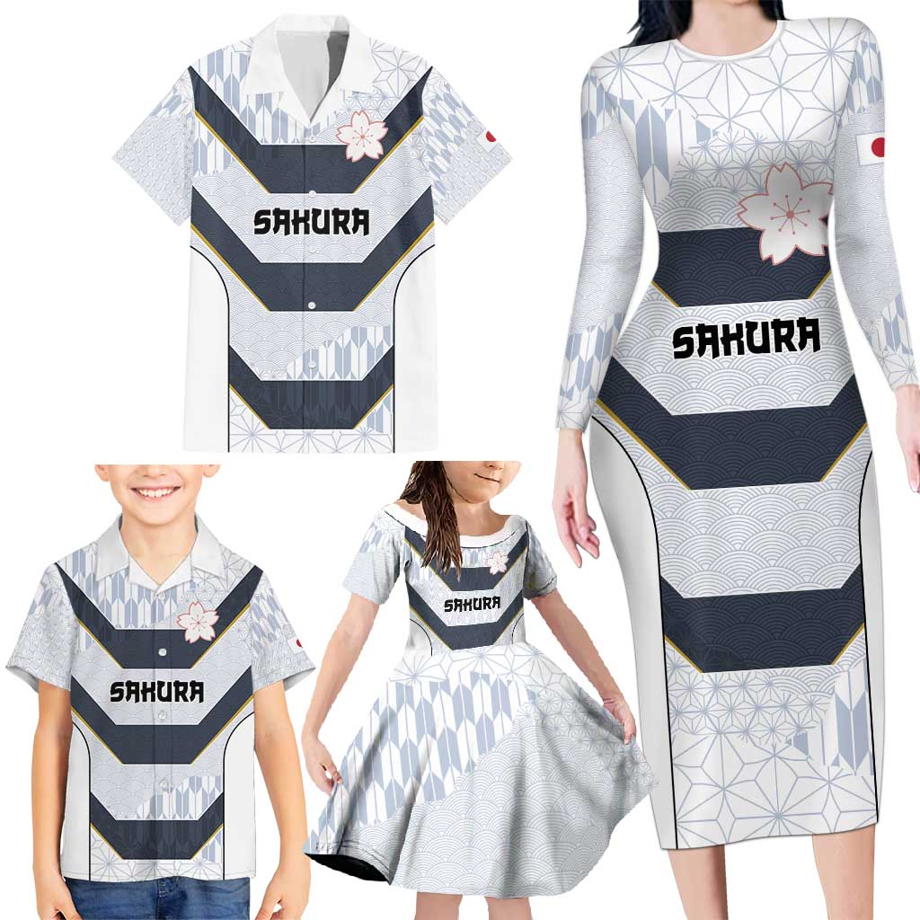 Japan Pacific Rugby 2022-23 Custom Family Matching Long Sleeve Bodycon Dress and Hawaiian Shirt Black Sakura Japanese Wave Pattern LT9 - Polynesian Pride
