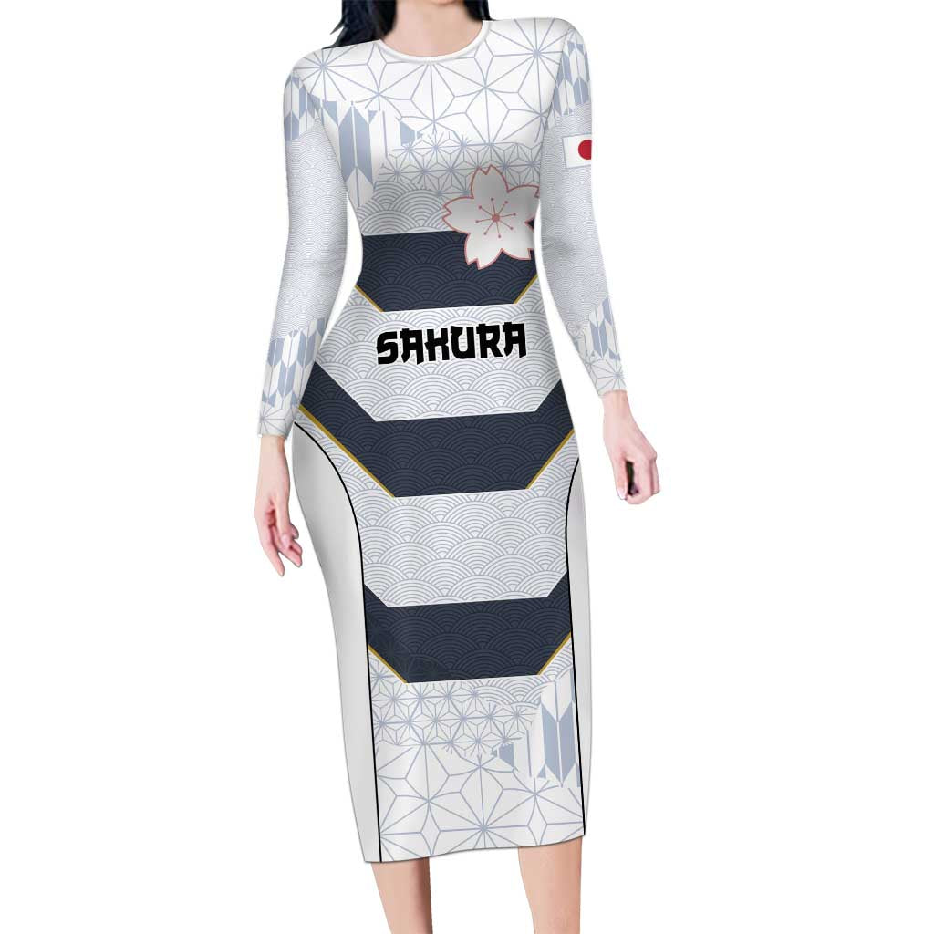 Japan Pacific Rugby 2022-23 Custom Family Matching Long Sleeve Bodycon Dress and Hawaiian Shirt Black Sakura Japanese Wave Pattern LT9 Mom's Dress Black - Polynesian Pride