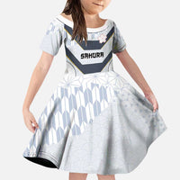 Japan Pacific Rugby 2022-23 Custom Family Matching Puletasi and Hawaiian Shirt Black Sakura Japanese Wave Pattern LT9 Daughter's Dress Black - Polynesian Pride