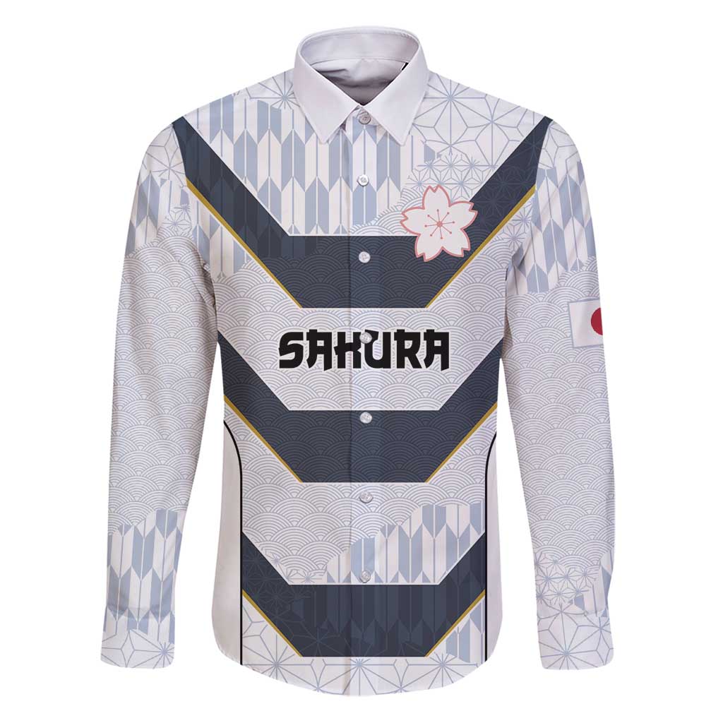 Japan Pacific Rugby 2022-23 Custom Family Matching Puletasi and Hawaiian Shirt Black Sakura Japanese Wave Pattern LT9 Dad's Shirt - Long Sleeve Black - Polynesian Pride