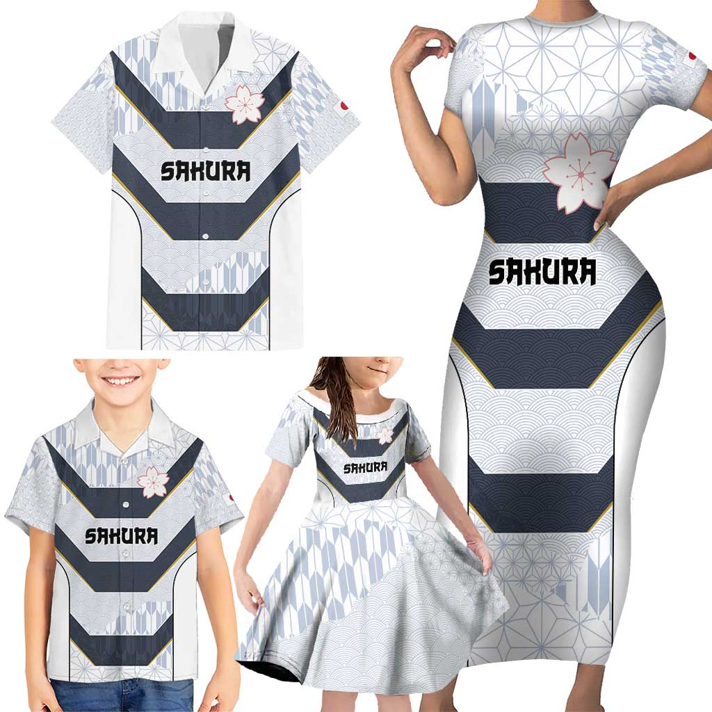 Japan Pacific Rugby 2022-23 Custom Family Matching Short Sleeve Bodycon Dress and Hawaiian Shirt Black Sakura Japanese Wave Pattern LT9 - Polynesian Pride