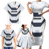 Japan Pacific Rugby 2022-23 Custom Family Matching Short Sleeve Bodycon Dress and Hawaiian Shirt Black Sakura Japanese Wave Pattern LT9 - Polynesian Pride