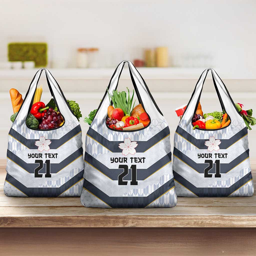 Japan Pacific Rugby 2022-23 Custom Grocery Bag Black Sakura Japanese Wave Pattern