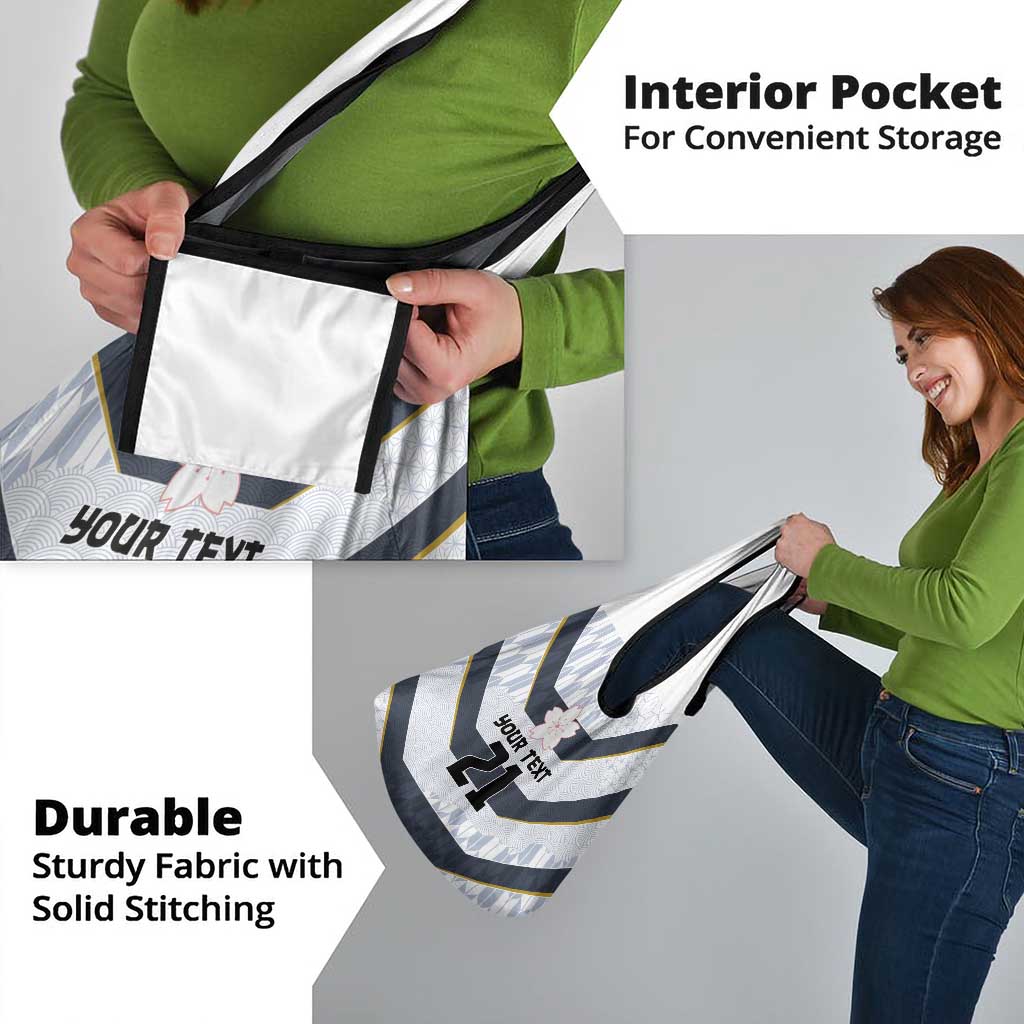 Japan Pacific Rugby 2022-23 Custom Grocery Bag Black Sakura Japanese Wave Pattern