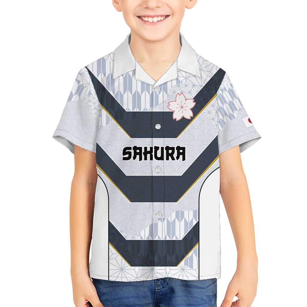 Japan Pacific Rugby 2022-23 Custom Kid Hawaiian Shirt Black Sakura Japanese Wave Pattern