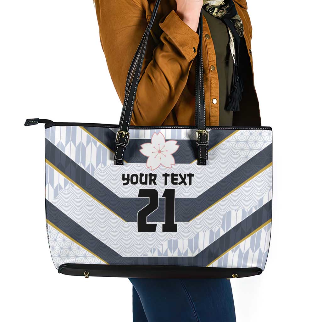 Japan Pacific Rugby 2022-23 Custom Leather Tote Bag Black Sakura Japanese Wave Pattern LT9 - Polynesian Pride