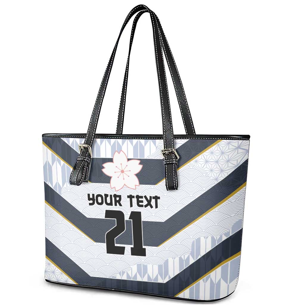 Japan Pacific Rugby 2022-23 Custom Leather Tote Bag Black Sakura Japanese Wave Pattern LT9 - Polynesian Pride