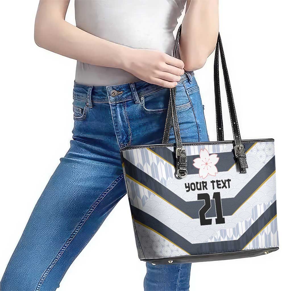 Japan Pacific Rugby 2022-23 Custom Leather Tote Bag Black Sakura Japanese Wave Pattern LT9 - Polynesian Pride