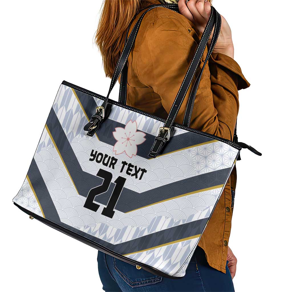 Japan Pacific Rugby 2022-23 Custom Leather Tote Bag Black Sakura Japanese Wave Pattern LT9 - Polynesian Pride