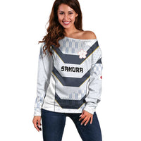 Japan Pacific Rugby 2022-23 Custom Off Shoulder Sweater Black Sakura Japanese Wave Pattern