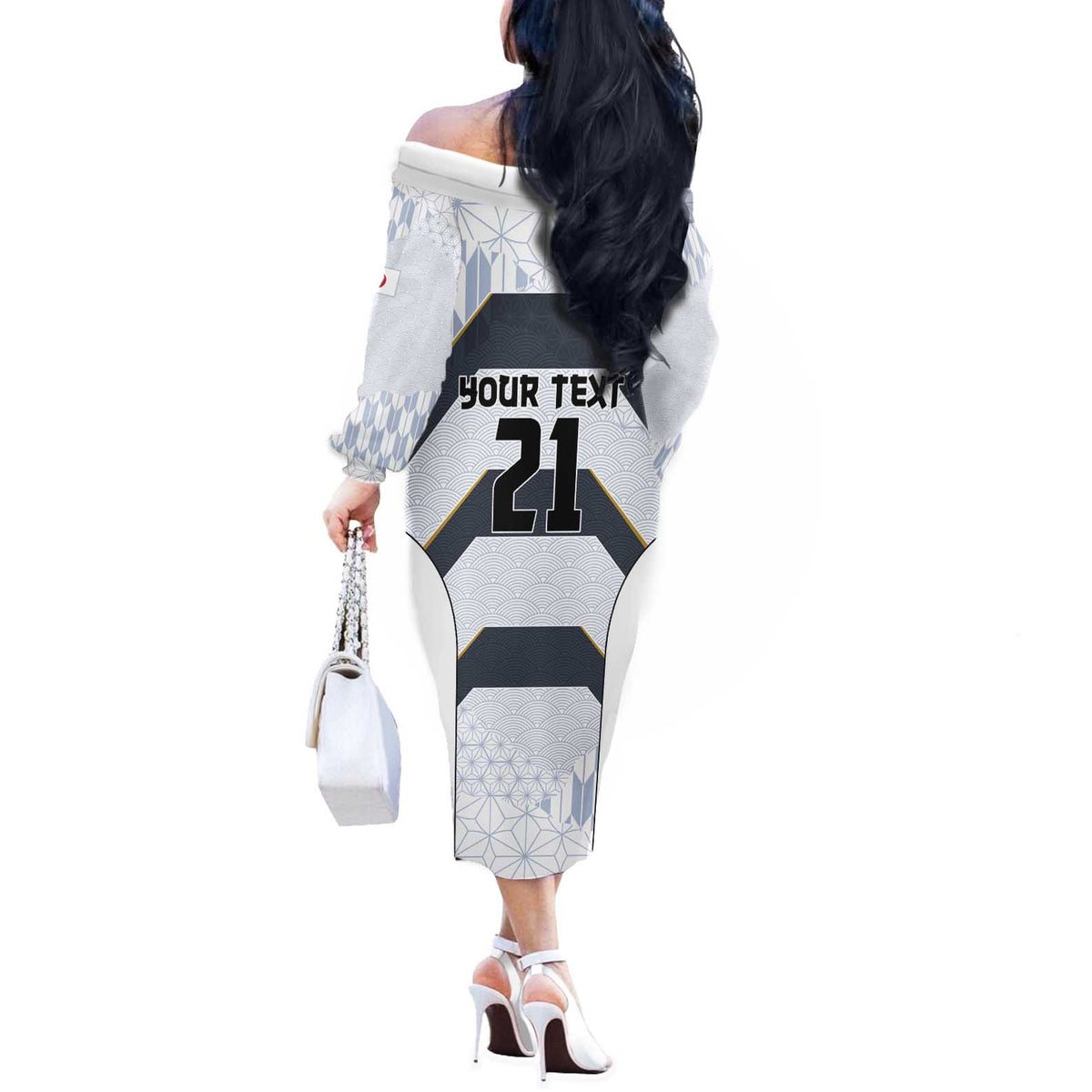 Japan Pacific Rugby 2022-23 Custom Off The Shoulder Long Sleeve Dress Black Sakura Japanese Wave Pattern