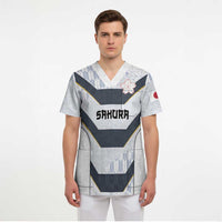 Japan Pacific Rugby 2022-23 Custom Scrub Top Black Sakura Japanese Wave Pattern - Polynesian Pride