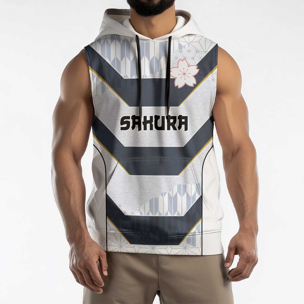 Japan Pacific Rugby 2022-23 Custom Sleeveless Hoodie Black Sakura Japanese Wave Pattern - Polynesian Pride