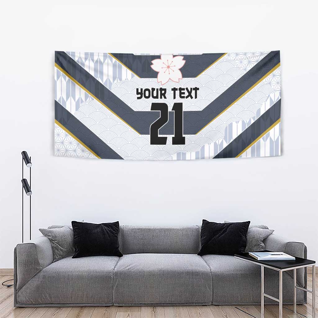Japan Pacific Rugby 2022-23 Custom Tapestry Black Sakura Japanese Wave Pattern