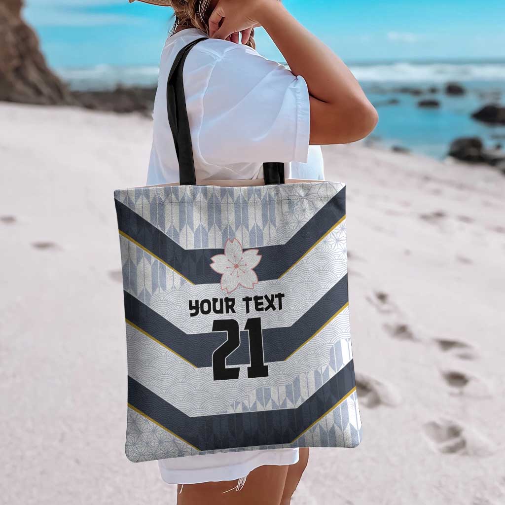 Japan Pacific Rugby 2022-23 Custom Tote Bag Black Sakura Japanese Wave Pattern - Polynesian Pride