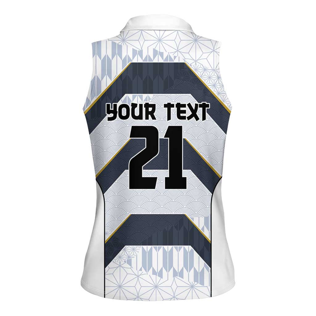 Japan Pacific Rugby 2022-23 Custom Women Sleeveless Polo Shirt Black Sakura Japanese Wave Pattern