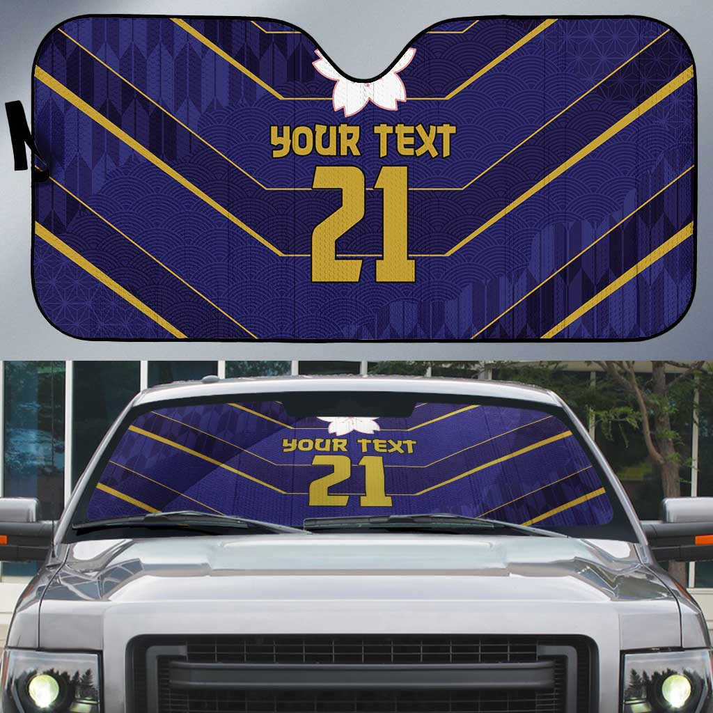 Japan Pacific Rugby 2022-23 Custom Auto Sun Shade Blue Sakura Japanese Wave Pattern - Polynesian Pride