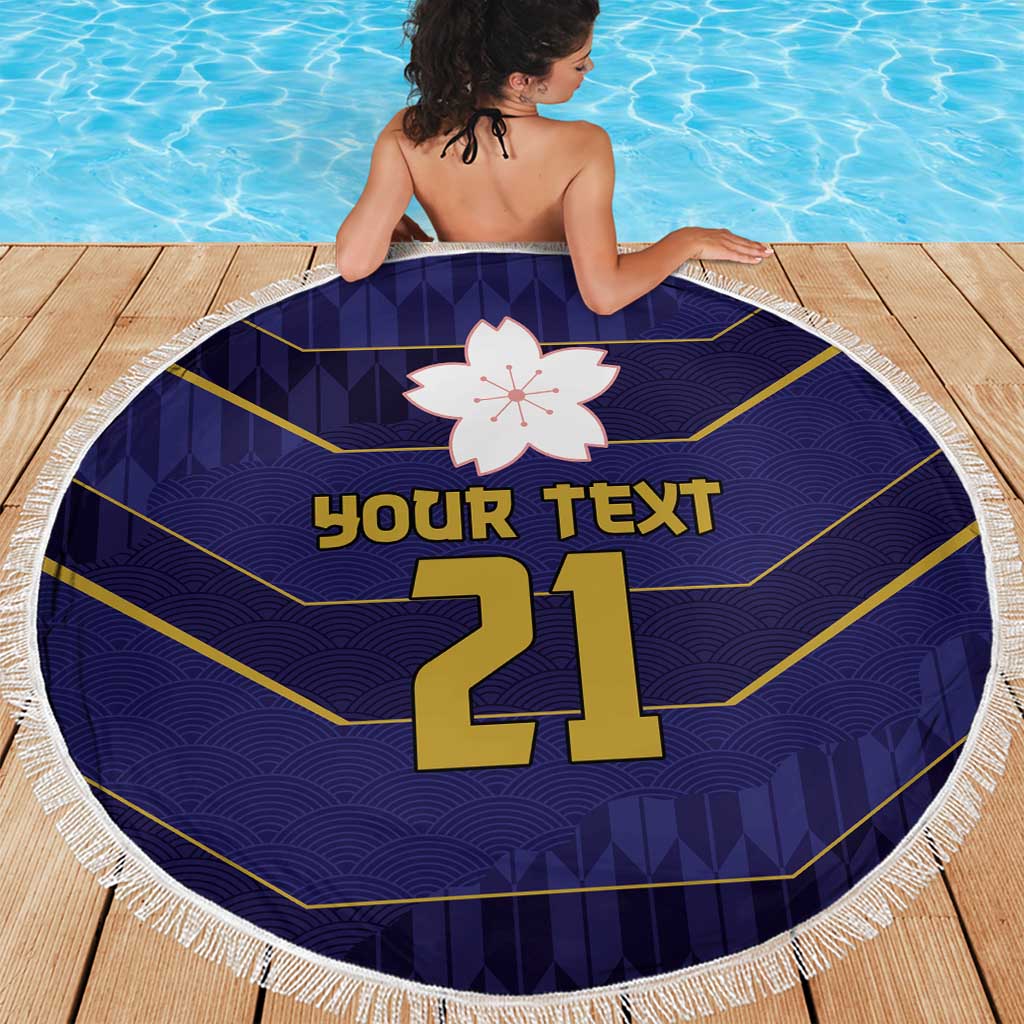Japan Pacific Rugby 2022-23 Custom Beach Blanket Blue Sakura Japanese Wave Pattern