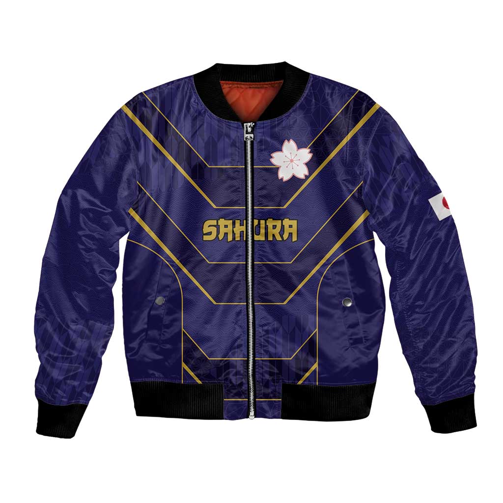 Japan Pacific Rugby 2022-23 Custom Bomber Jacket Blue Sakura Japanese Wave Pattern