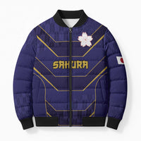 Japan Pacific Rugby 2022-23 Custom Bomber Puffer Jacket Blue Sakura Japanese Wave Pattern - Polynesian Pride