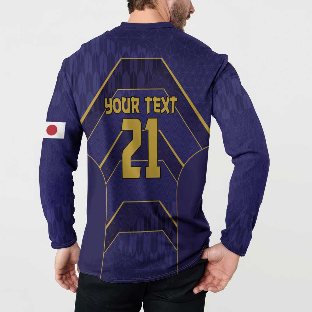 Japan Pacific Rugby 2022-23 Custom Button Sweatshirt Blue Sakura Japanese Wave Pattern