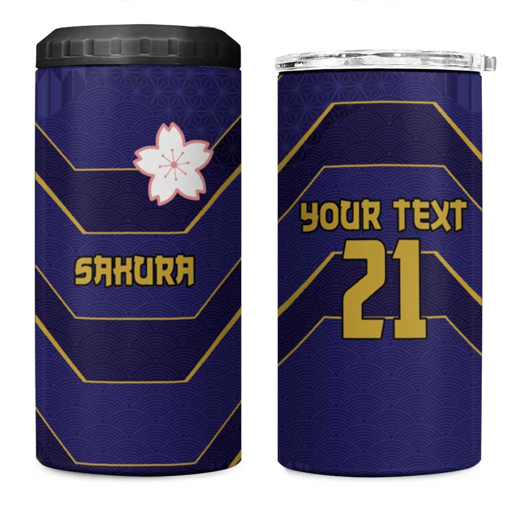 Japan Pacific Rugby 2022-23 Custom 4 in 1 Can Cooler Tumbler Blue Sakura Japanese Wave Pattern