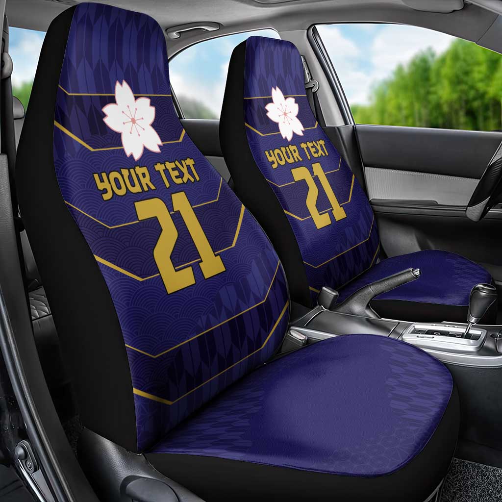 Japan Pacific Rugby 2022-23 Custom Car Seat Cover Blue Sakura Japanese Wave Pattern