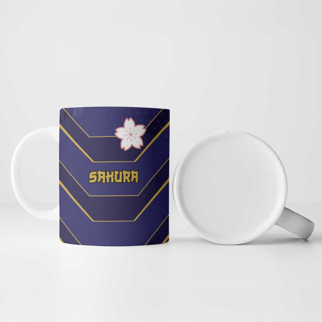 Japan Pacific Rugby 2022-23 Custom Ceramic Mug Blue Sakura Japanese Wave Pattern - Polynesian Pride