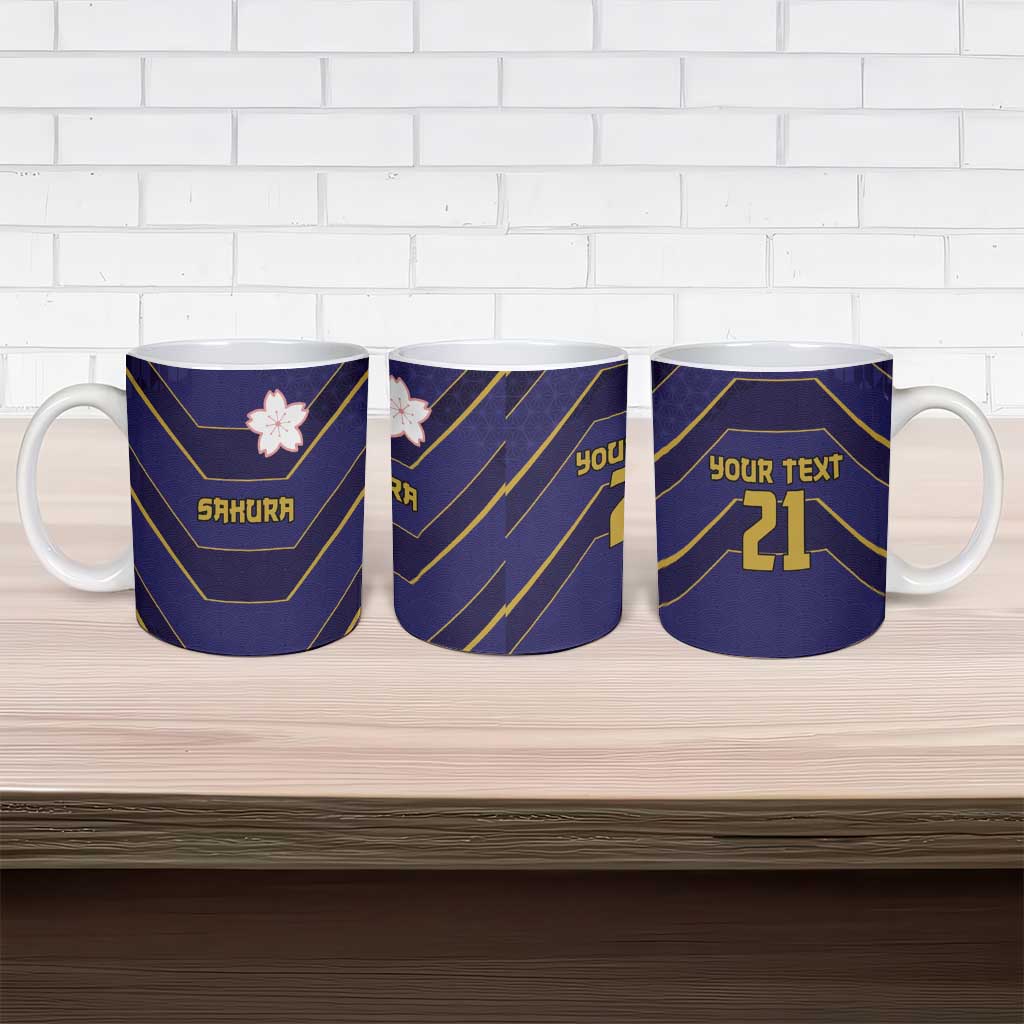 Japan Pacific Rugby 2022-23 Custom Ceramic Mug Blue Sakura Japanese Wave Pattern - Polynesian Pride