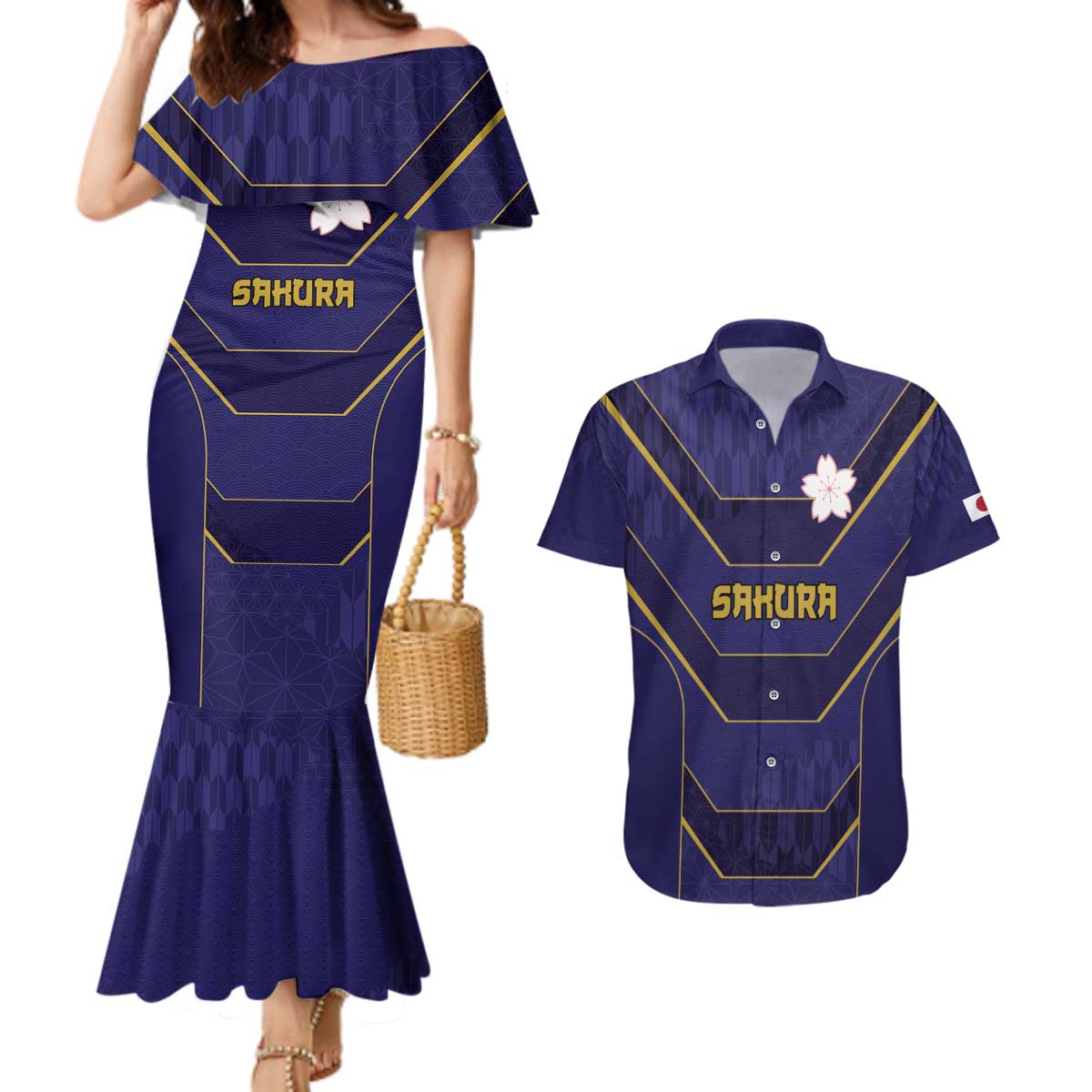 Japan Pacific Rugby 2022-23 Custom Couples Matching Mermaid Dress and Hawaiian Shirt Blue Sakura Japanese Wave Pattern LT9 Blue - Polynesian Pride