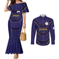 Japan Pacific Rugby 2022-23 Custom Couples Matching Mermaid Dress and Long Sleeve Button Shirt Blue Sakura Japanese Wave Pattern LT9 Blue - Polynesian Pride