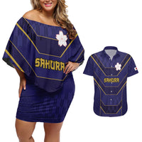 Japan Pacific Rugby 2022-23 Custom Couples Matching Off Shoulder Short Dress and Hawaiian Shirt Blue Sakura Japanese Wave Pattern LT9 Blue - Polynesian Pride