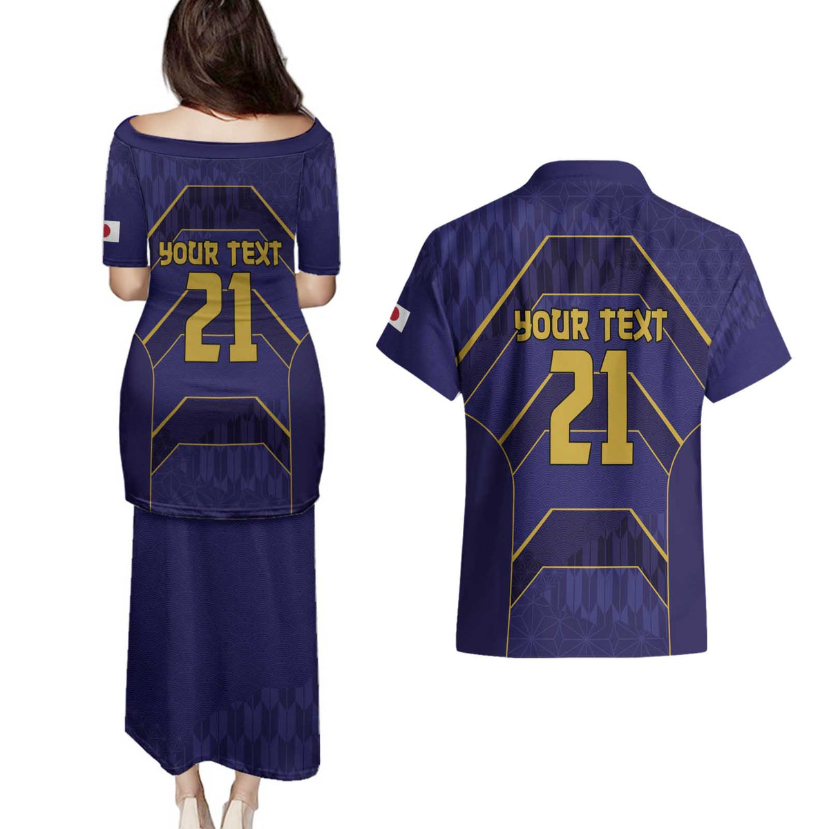 Japan Pacific Rugby 2022-23 Custom Couples Matching Puletasi and Hawaiian Shirt Blue Sakura Japanese Wave Pattern