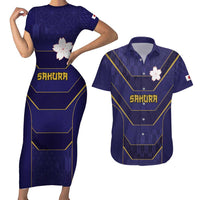 Japan Pacific Rugby 2022-23 Custom Couples Matching Short Sleeve Bodycon Dress and Hawaiian Shirt Blue Sakura Japanese Wave Pattern LT9 Blue - Polynesian Pride