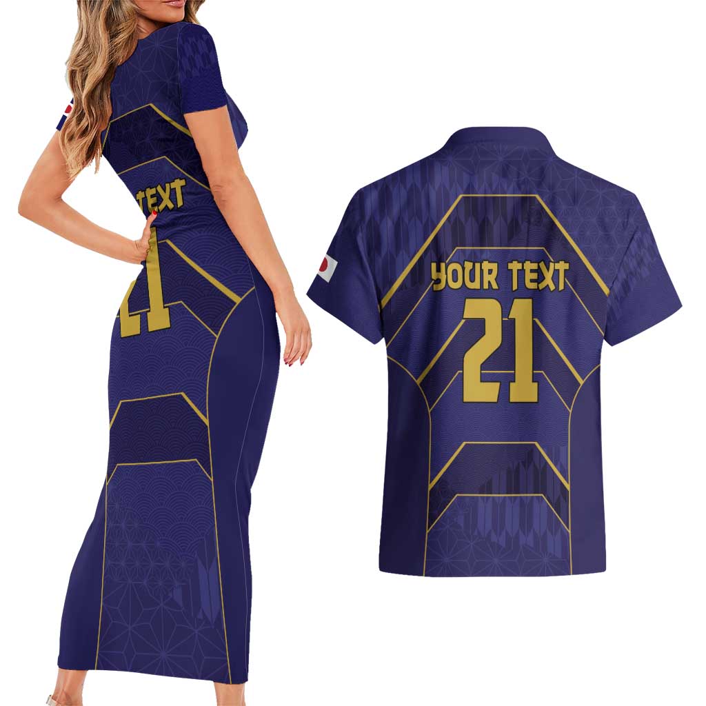 Japan Pacific Rugby 2022-23 Custom Couples Matching Short Sleeve Bodycon Dress and Hawaiian Shirt Blue Sakura Japanese Wave Pattern LT9 - Polynesian Pride