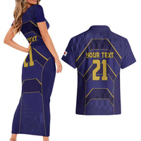 Japan Pacific Rugby 2022-23 Custom Couples Matching Short Sleeve Bodycon Dress and Hawaiian Shirt Blue Sakura Japanese Wave Pattern LT9 - Polynesian Pride