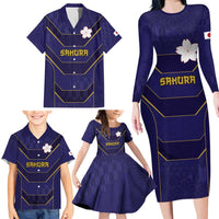 Japan Pacific Rugby 2022-23 Custom Family Matching Long Sleeve Bodycon Dress and Hawaiian Shirt Blue Sakura Japanese Wave Pattern LT9 - Polynesian Pride
