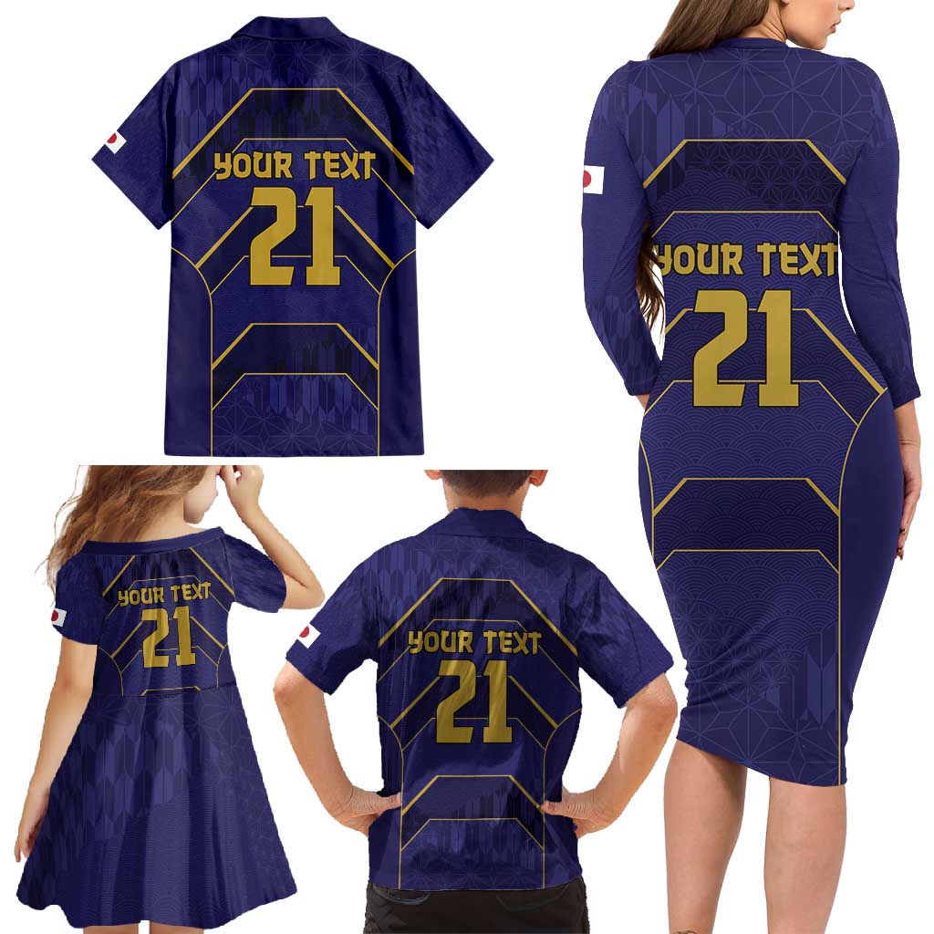 Japan Pacific Rugby 2022-23 Custom Family Matching Long Sleeve Bodycon Dress and Hawaiian Shirt Blue Sakura Japanese Wave Pattern LT9 - Polynesian Pride