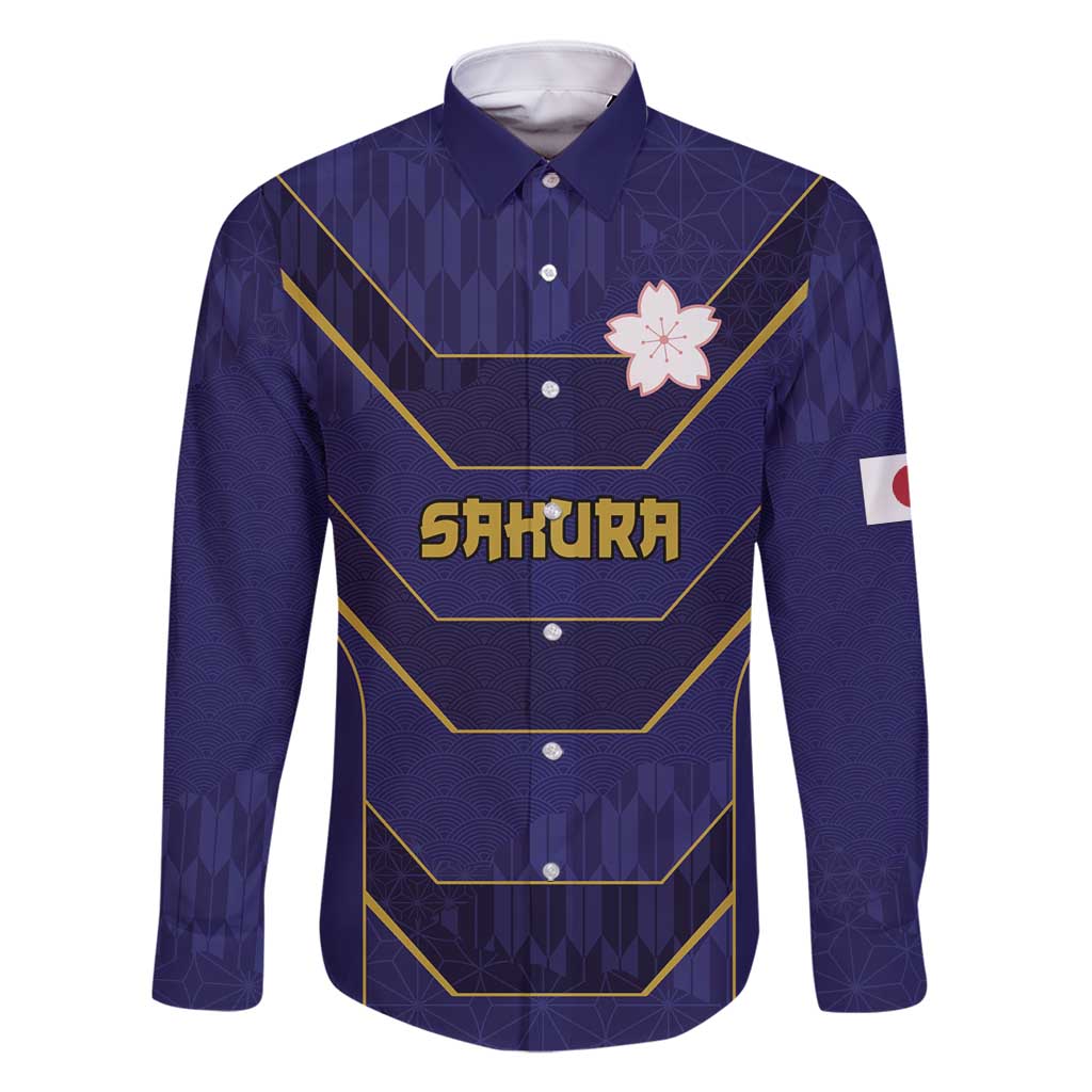 Japan Pacific Rugby 2022-23 Custom Family Matching Long Sleeve Bodycon Dress and Hawaiian Shirt Blue Sakura Japanese Wave Pattern LT9 Dad's Shirt - Long Sleeve Blue - Polynesian Pride
