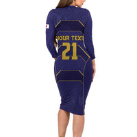 Japan Pacific Rugby 2022-23 Custom Family Matching Long Sleeve Bodycon Dress and Hawaiian Shirt Blue Sakura Japanese Wave Pattern LT9 - Polynesian Pride