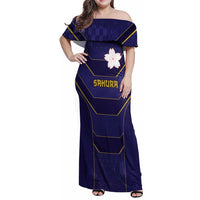 Japan Pacific Rugby 2022-23 Custom Family Matching Off Shoulder Maxi Dress and Hawaiian Shirt Blue Sakura Japanese Wave Pattern
