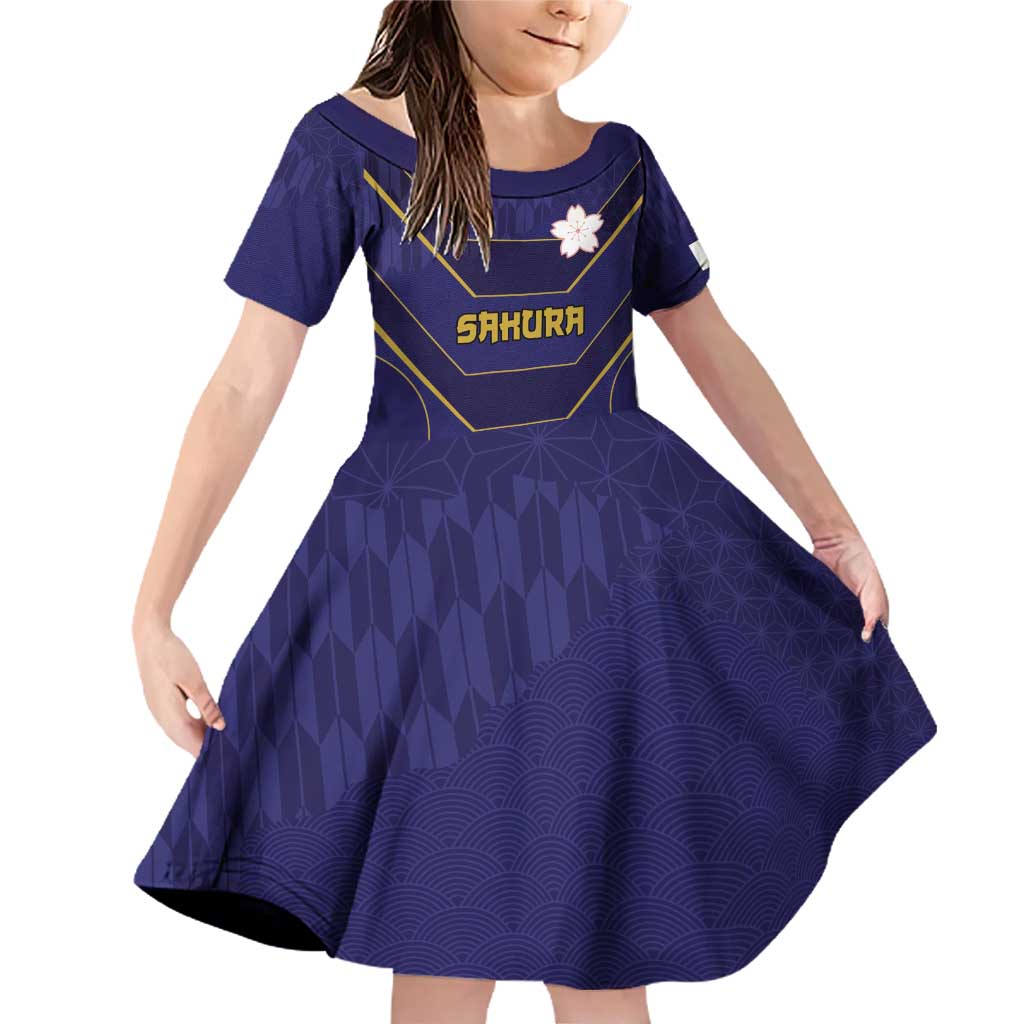 Japan Pacific Rugby 2022-23 Custom Family Matching Off Shoulder Short Dress and Hawaiian Shirt Blue Sakura Japanese Wave Pattern