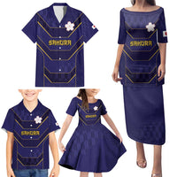 Japan Pacific Rugby 2022-23 Custom Family Matching Puletasi and Hawaiian Shirt Blue Sakura Japanese Wave Pattern