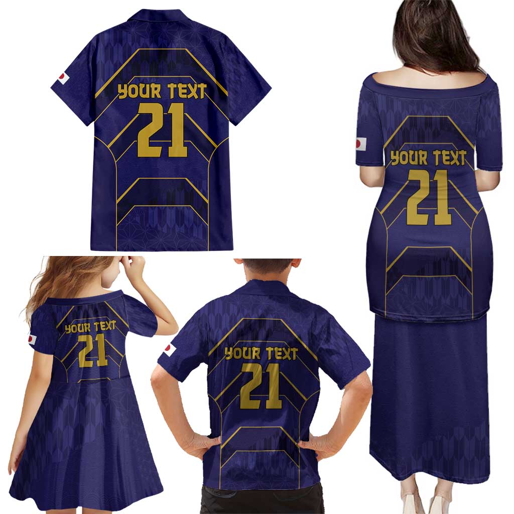 Japan Pacific Rugby 2022-23 Custom Family Matching Puletasi and Hawaiian Shirt Blue Sakura Japanese Wave Pattern