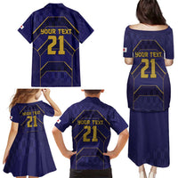 Japan Pacific Rugby 2022-23 Custom Family Matching Puletasi and Hawaiian Shirt Blue Sakura Japanese Wave Pattern