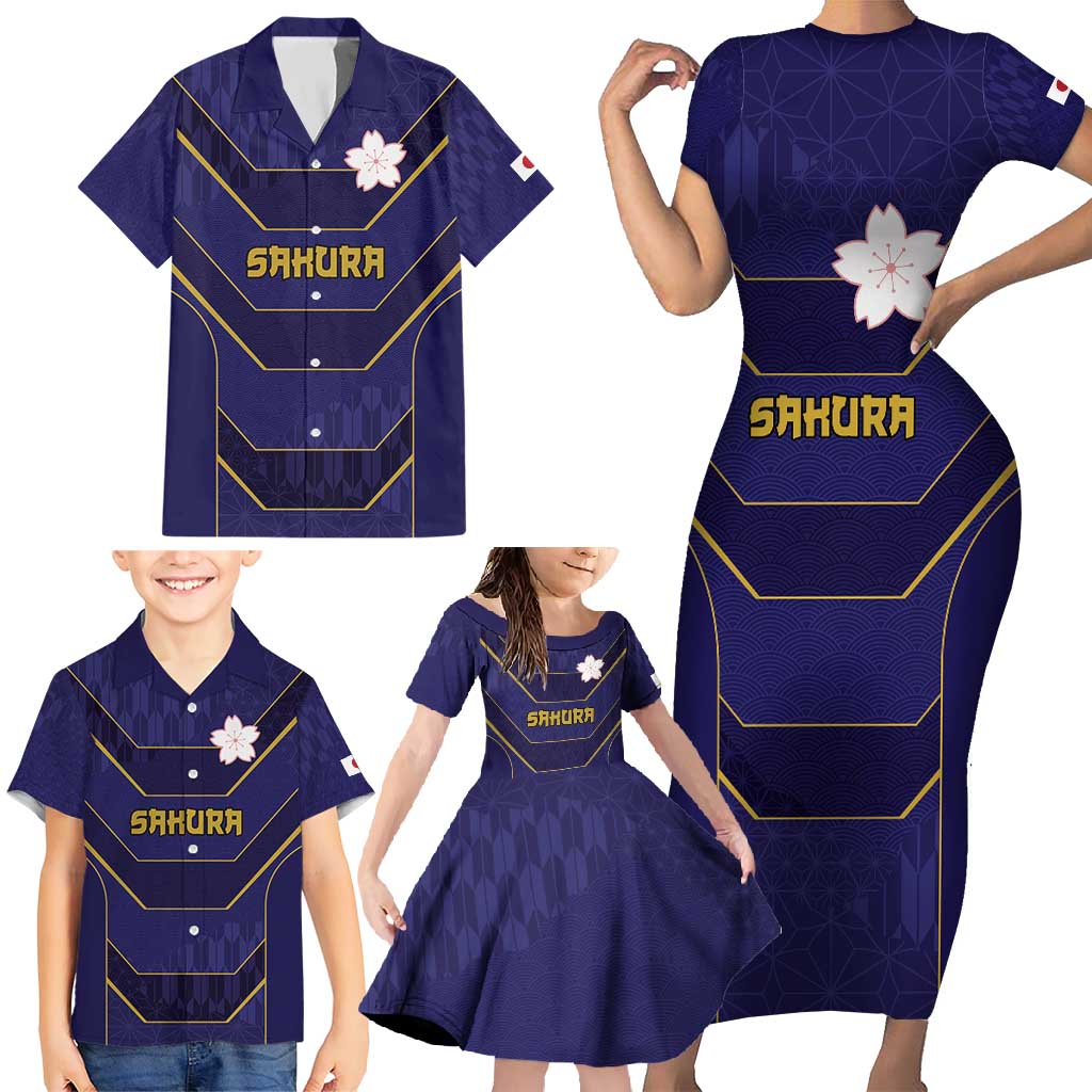 Japan Pacific Rugby 2022-23 Custom Family Matching Short Sleeve Bodycon Dress and Hawaiian Shirt Blue Sakura Japanese Wave Pattern LT9 - Polynesian Pride